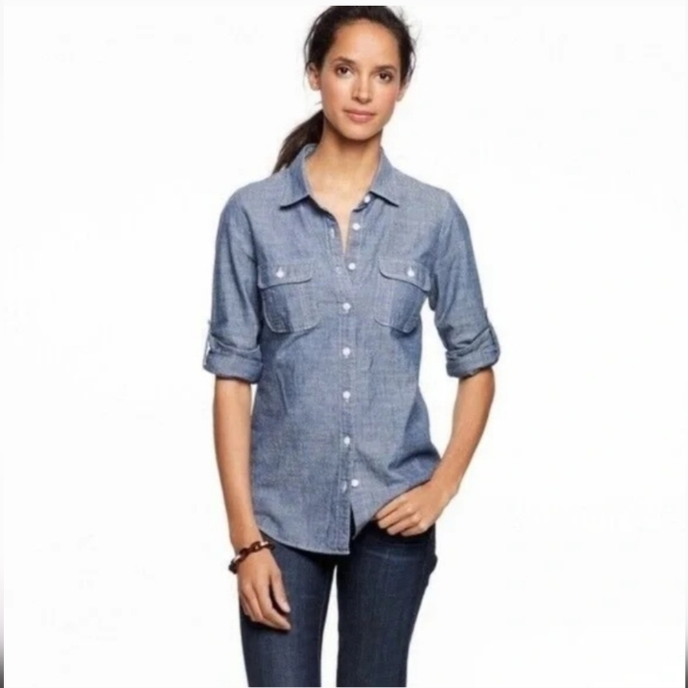 J Crew The Perfect Shirt Denim Button Up Size XS
